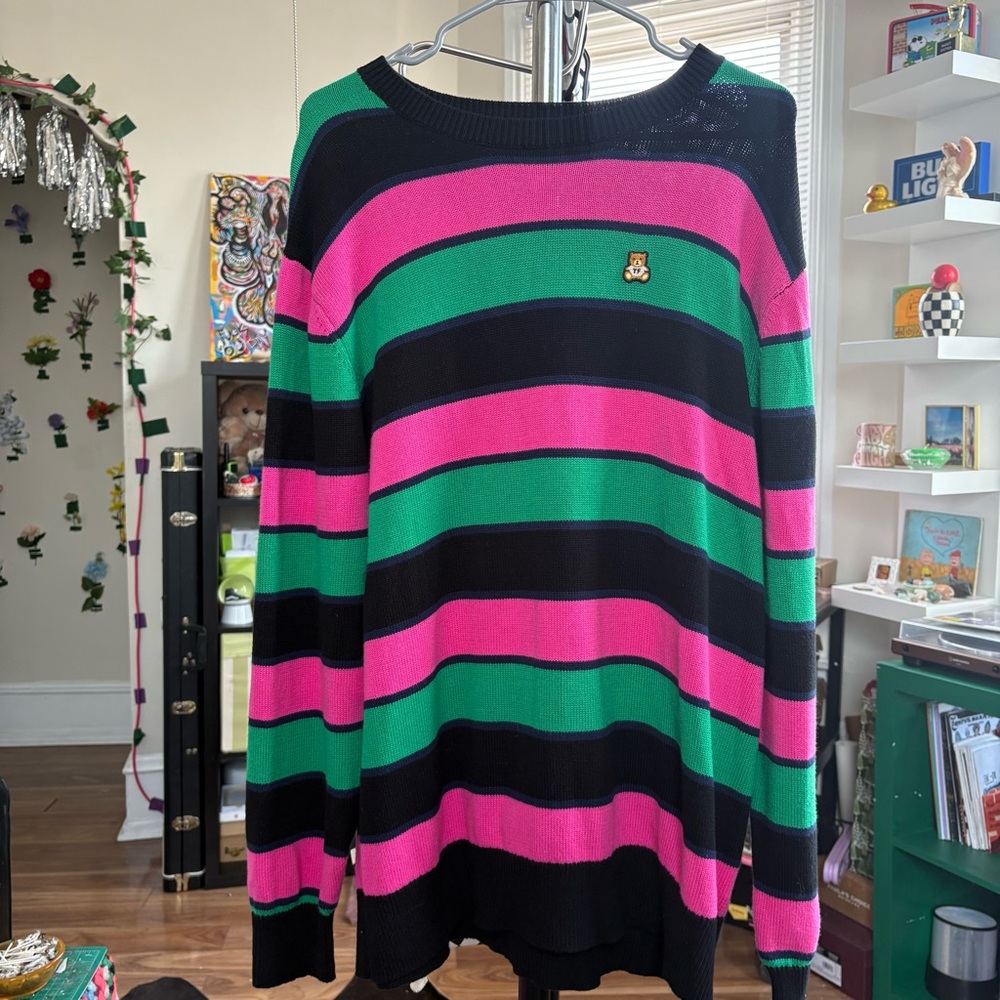 Teddy Fresh Black, Green, and Pink Crewneck Sweater.
